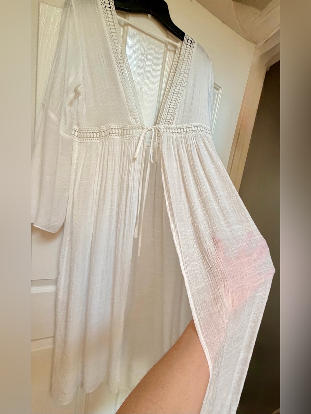 Cupshe Cream Crochet Trim Maxi Cover Up Bell Sleeve Boho Beach Swimwear OS - Picture 7 of 16